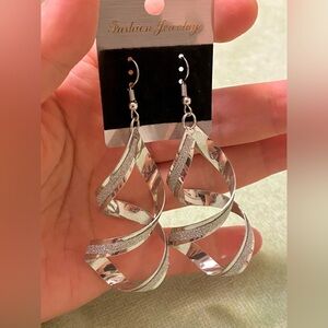 Fashion Jewelry Shimmering Silver Spiral Drop Earrings